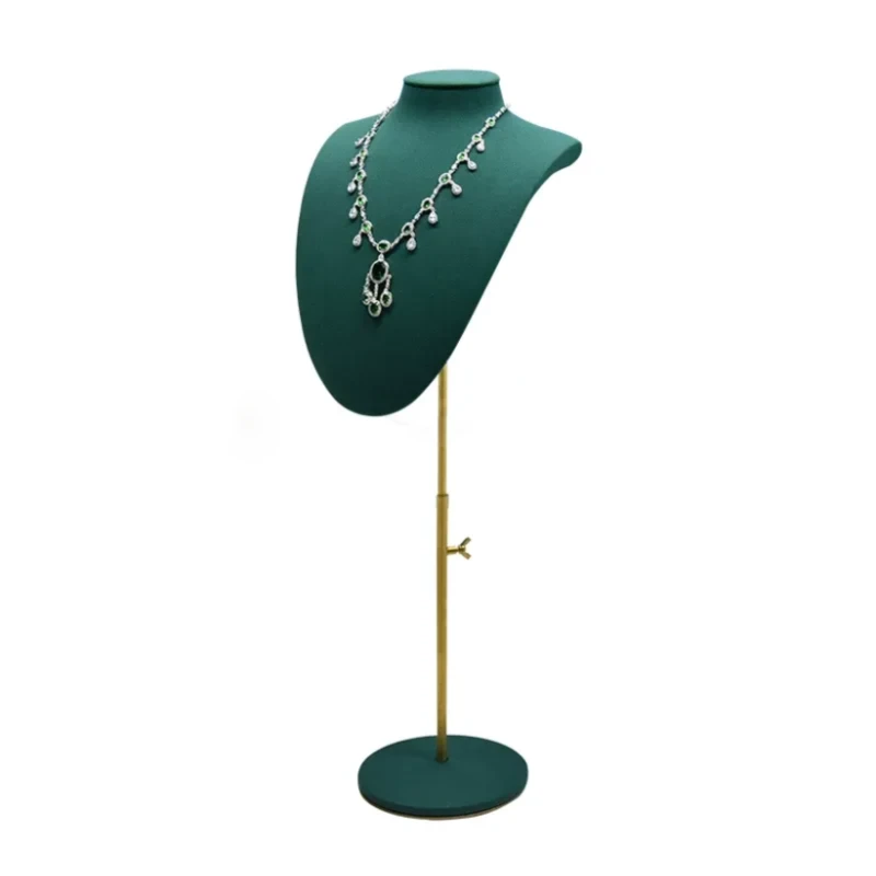 Bustier Présentoir à Colliers en Velours avec Base Ajustable pour Vitrines et Comptoirs