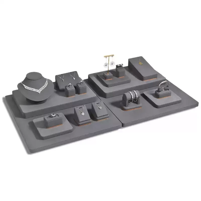 Set d'Exposition de Coffret à Bijoux en Velours Gris Modulaire Combinable
