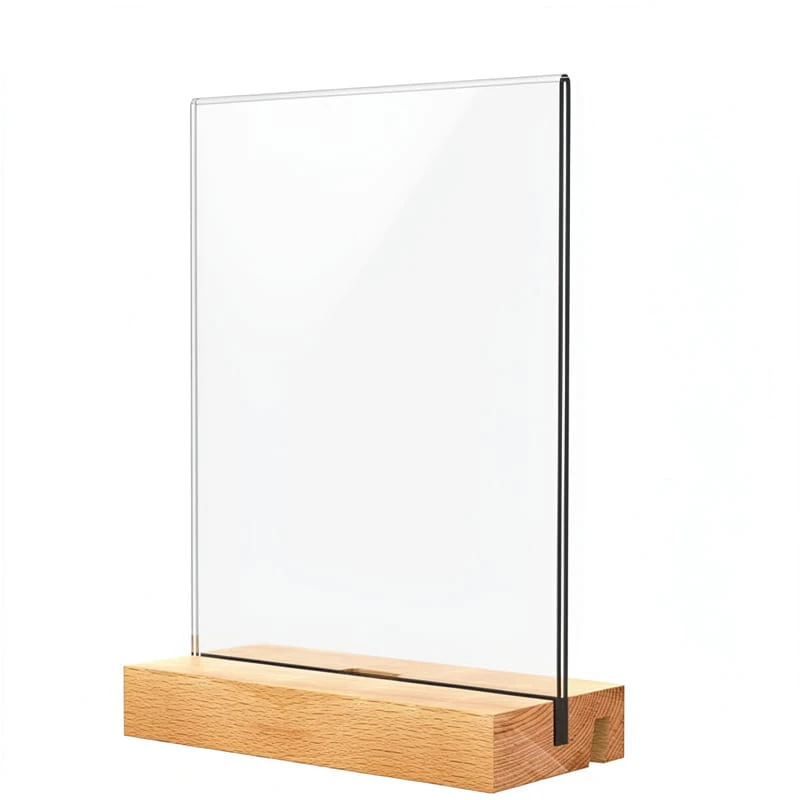 Bottom-insert Acrylic Sign Holder With a Wooden Base